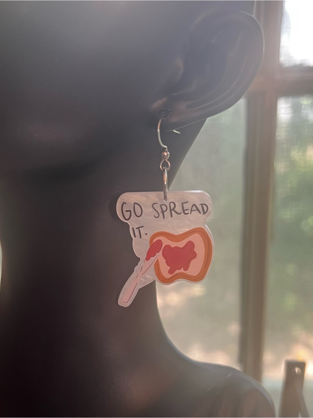 “Go Spread It” Red Jam & Toast Novelty Earrings - Inspirational Design - Picture 2 of 4